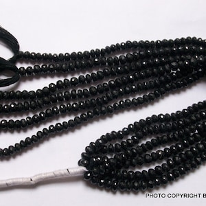 Black Spinel Gemstone Beads: 6.5mm Faceted Rondelle, 6 Inch Strand