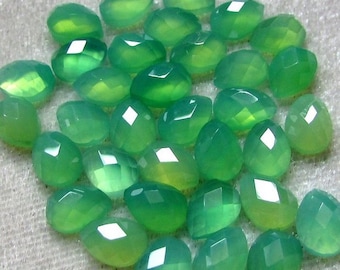 10 pieces 5x7mm Chrysoprase Chalcedony Faceted pear Checker cut flat gemstone, Green Chrysoprase Pear Checker Faceted gemstone