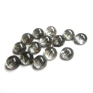 5 pieces 8mm Black Rutilated Cabochon Round Gemstone, BLACK RUTILATED Round Cabochon Gemstone, Black Rutile Quartz Cabochon Round Gemstone
