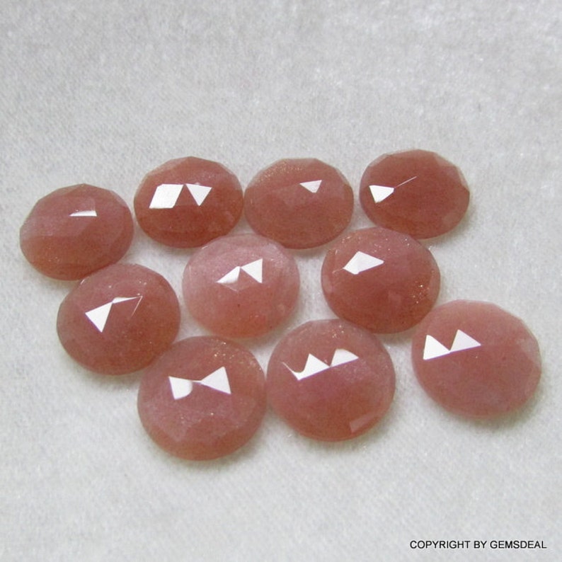 15mm Peach Moonstone Rosecut Round Gemstone, Peach Moonstone Round Rose cut flat gemstone, Peach Moonstone Cabochon Rosecut Round Gemstone image 5