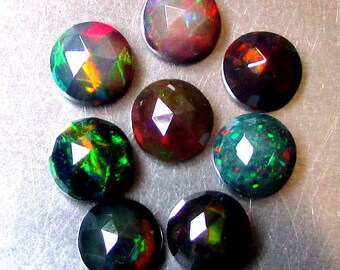Piedra preciosa de ópalo negro talla rosa de 8 mm: Arcoíris de fuego