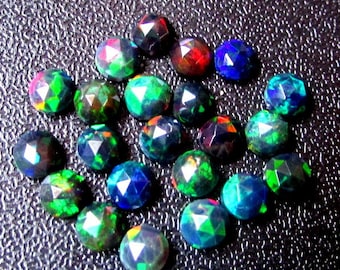 5 cabujones de ópalo negro de 6 mm con corte rosa: piedras preciosas facetadas de arcoíris