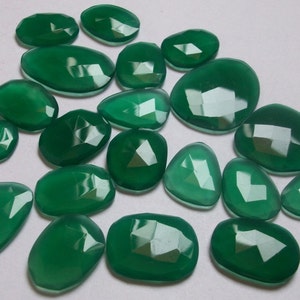 50 carat Green Onyx Rosecut Uneven Cabochon, 6 to 8 pieces Green Onyx Uneven Rose Cut Flat Cabochons, free size apprxo..(11x15mm to 13x18mm)