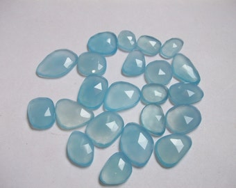 50 Cts AQUA Blue Chalcedony Rosecut Uneven Flat Gemstone, 6 to 8 pieces 11x15mm to 15x20mm Aqua Chalcedony Cabochon Uneven Rosecut Gemstone