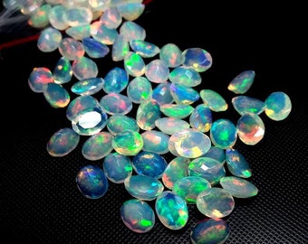 5 pieces 6x8mm Ethiopian Opal Faceted Oval Loose Gemstone, Ethiopian Opal Oval Faceted Loose Gemstone, Opal AAA Quality lots of gorgeous