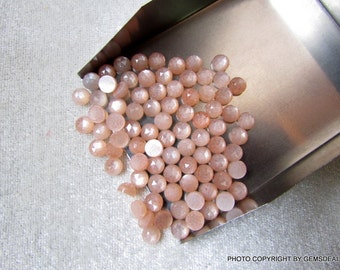 Peach Moonstone Rose Cut Gemstones: 4mm Round Faceted Cabochons (10 Pieces)
