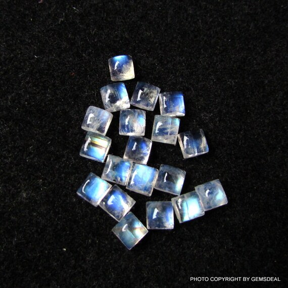 15 AAA Rainbow Moonstone Cabochons: 5mm Square Gemstones