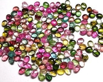 10 AAA Multi Tourmaline Cabochons: Natural Oval Gemstones (4x3mm)
