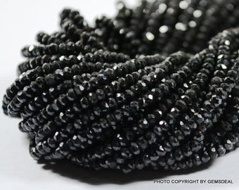 2.5mm -3mm Black Spinel Faceted Rondelle Beads: AAA Grade Gemstone, 10 Strands, 13 Inch