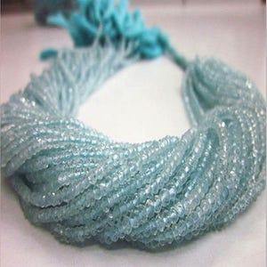 3.5mm AAA Aquamarine Rondelle Beads: Micro Faceted, 13.5 Inch Strand