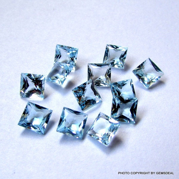 5 pieces 5mm Sky Blue Topaz Faceted Square princess faceted Gemstone, Sky Blue Topaz Square Faceted Loose Gemstone, Sky Blue Topaz Gemstone