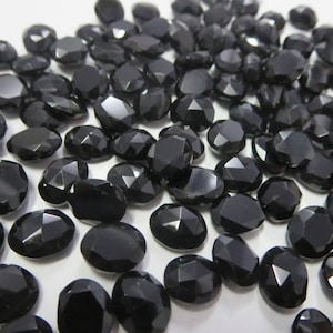 5 pieces 8x10mm Black Onyx Rosecut Oval Cabochon Faceted Gemstone, Black Onyx Oval Rosecut Cabochon Gemstone