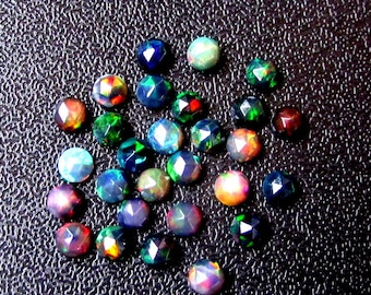 5 piedras preciosas de ópalo negro AAA: cabujones redondos de corte rosa de 4 mm