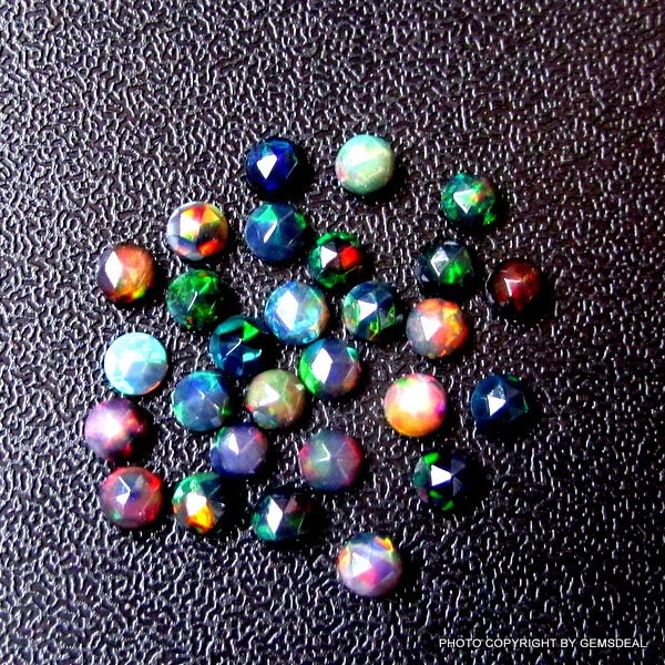 10 pieces 4mm Black OPAL Rosecut Round Faceted Cabochon Gemstone, Black Opal Round Rosecut Cabochon Gemstone, Black Opal Cabochon Rose cut