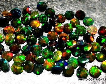 5 piedras preciosas redondas facetadas de ópalo negro etíope de 6 mm