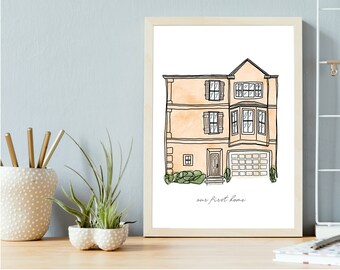 Custom Home Illustration, Hand Drawn House Illustration