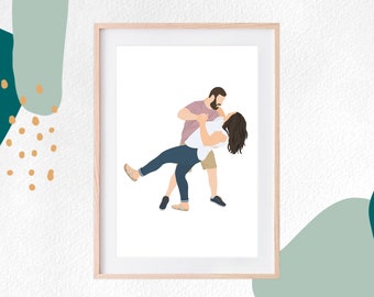 Minimalist Portrait Illustration, Modern Personalized Couple Drawing, Anniversary Gift, Custom Family Portrait