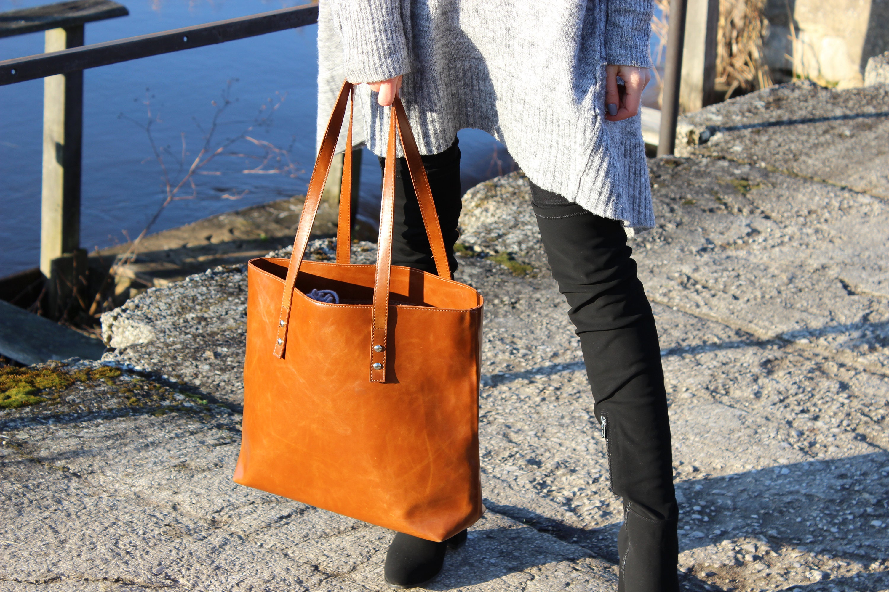 Leather Tote Bag large tote bag handmade leather bag Etsy