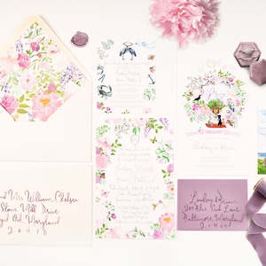 Handgemalte Hochzeitseinladungen: Aquarell, illustriert, bildende Kunst, Wappen, Maryland, Krabbe, Meer, Fluss, Karte, Küsten, Reiher, rosa