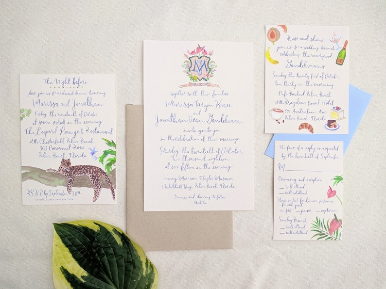 Hand Painted Custom Wedding Invitation Suite: watercolor, illustrated, crest, equestrian, pet portrait, ginger jar, golden retriever, toile image 8