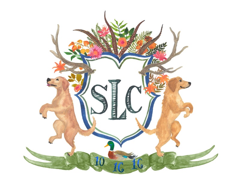 Hand Drawn Custom Crest Monogram Labrador Retriever Duck - Etsy