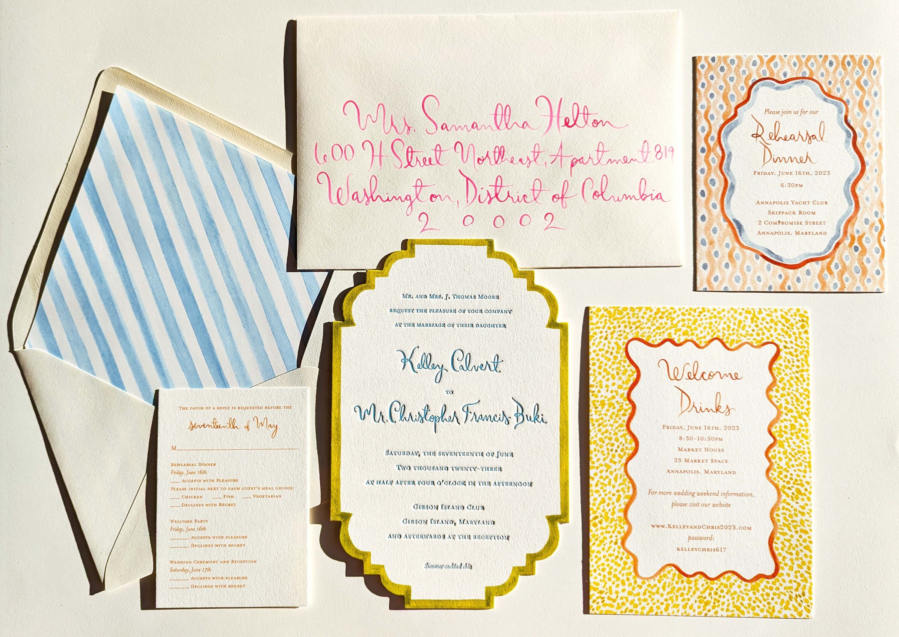 Hand Painted Custom Wedding Invitations: watercolor, illustration, art, letterpress, romantic, fun, whimsical, elegant, die cut, squiggle