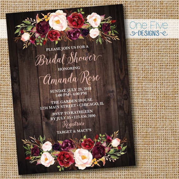 Elegant Rustic Country Chic Wood Flowers Burgundy Blush Maroon