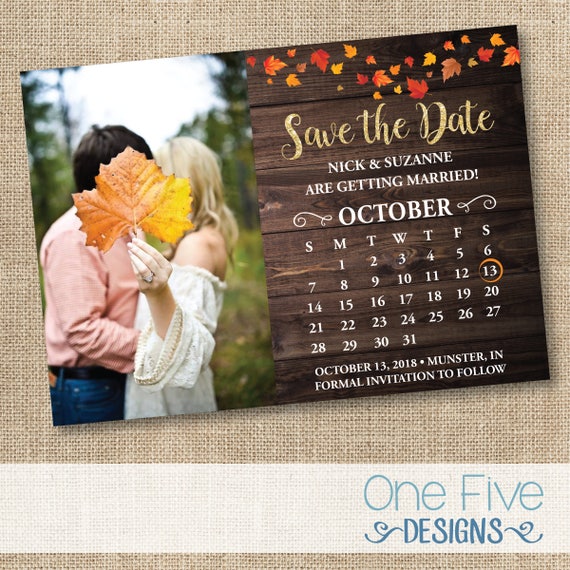 Fall Rustic Wedding Save The Date, Autumn Leaves, Calendar, Country Chic - Printable (5X7) Il_570xn