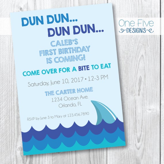 Shark Theme Birthday Invitation - Printable (5x7) Il_570xn