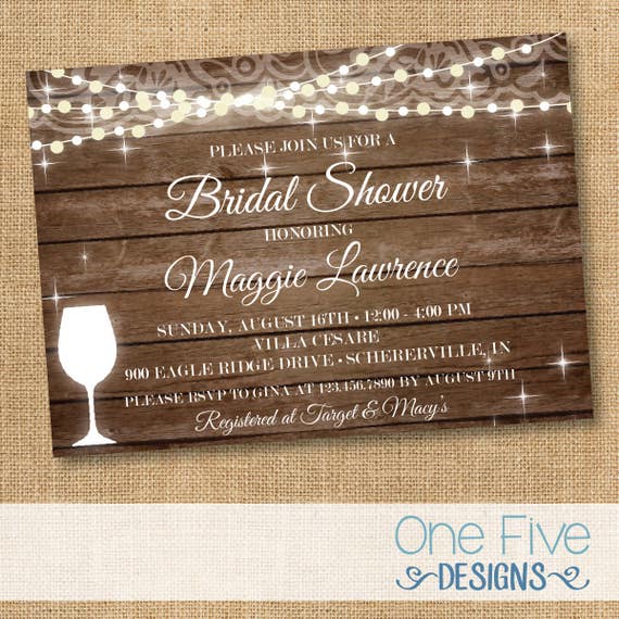Rustic Bridal Shower Invitation, String Lights on Wood Invitation - Printable (5x7) Il_570xn