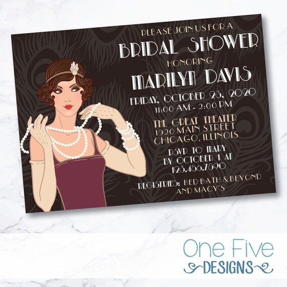 Great Gatsby, Roaring 20s, Art Deco Bridal Shower Invitation - Printable (5x7) Il_570xn