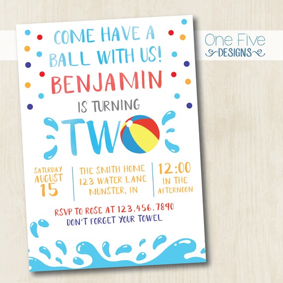 Beach Ball Pool Party Summer Bbq Second 2nd Birthday Party Invitation - Printable (5x7) Il_570xn