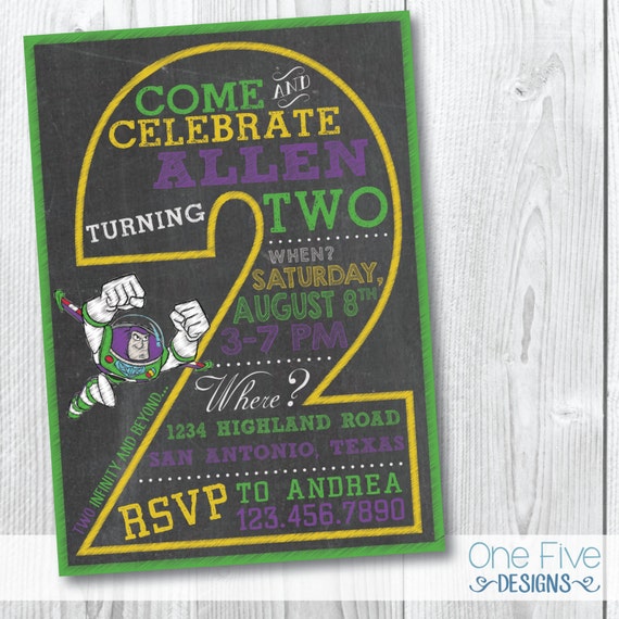 Buzz Lightyear 2nd Birthday Party Invitation, Two Infinity and Beyond, 2 Infinity and Beyond, Chalkboard - Printable (5x7) Il_570xn
