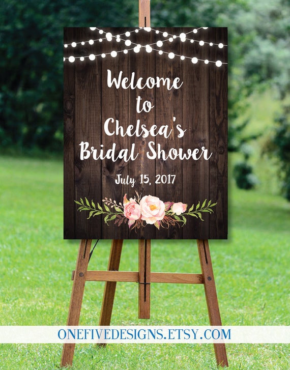 Bridal Shower Welcome Sign with wood and string lights - Printable (16x20) Il_570xn