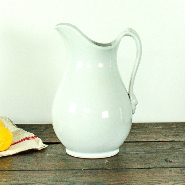 Vintage Large Ironstone Pitcher, J and G Meakin White Ironstone Pitcher, Ironstone China, Farmhouse Pitcher Vase, Farmhouse Dishes