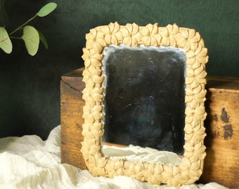 Vintage Floral Mirror, Boho Mirror Wall Decor, Flower Mirror, Bohemian Mirror for Bathroom, 1970s Mirror, Cottage Core Mirror for Entryway