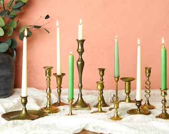 5 Vintage Brass Candlesticks Set, Gold Wedding Candle Holders, Graduated Candlesticks Antique, Mid Century Candlestick Holder Bulk, 1257