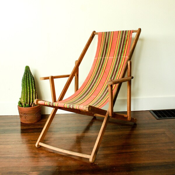 Vintage Canvas Chair, Sling Chair, Folding Beach Chair, Canvas Camp Chair, Folding Canvas Chair, 1970s Outdoor Furniture, Sun Lounger