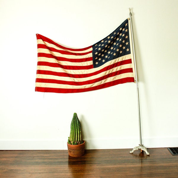 Vintage American Flag on Stand, Worn American Flag Inside Flag, Large American Flag Vintage, Vintage Patriotic Decor, American Flag, 1392