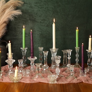 5 Vintage Glass Candlesticks Set, Crystal Candle Holder Antique, Cut Glass Candlestick Holder, Elegant Wedding Candle Holder Centerpiece2460