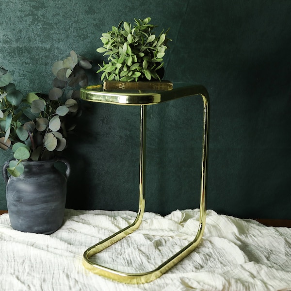 Vintage Brass Side Table, Small Brass Table, Mid Century Modern End Table, Bathroom Side Table, MCM Nightstand Table, Plant Stand Shelf 2432