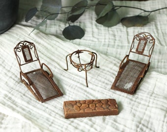 Authentic Vintage Doll House Furniture Set, Mid Century Miniatures Dollhouse Furniture, Miniature Patio Furniture, Miniature Outdoor 2479