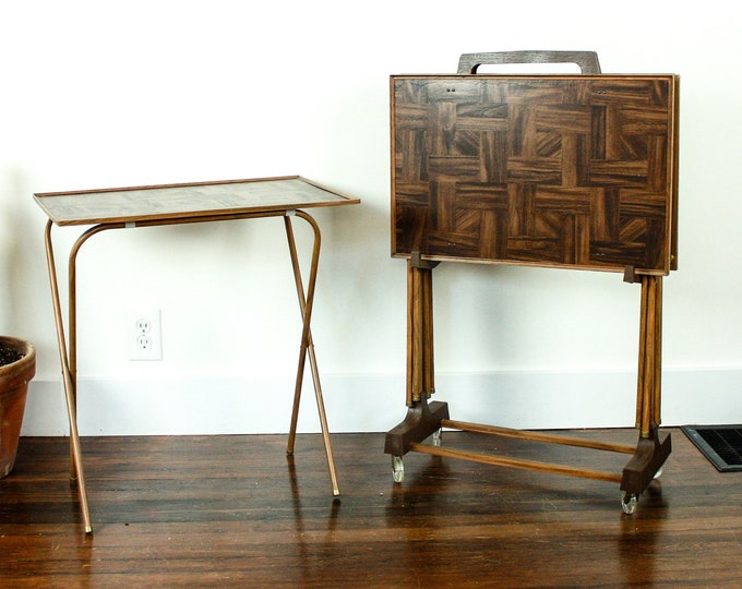 Vintage TV Tray Set of 4, Mid Century TV Trays, Folding Tv Tray Set