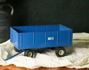 Vintage Ertl Truck Trailer - The Big Blue, Christmas Truck, Metal Farm Toy, Farm Tractor Trailer, Rusty Truck Decor, Flower Truck 2459