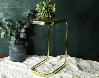 Vintage Brass Side Table, Small Brass Table, Mid Century Modern End Table, Bathroom Side Table, MCM Nightstand Table, Plant Stand Shelf 2432
