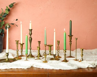 5 Vintage Brass Candlesticks Set, Wedding Candles Centerpiece, Brass Candle Holder, Boho Wedding Centerpieces, Boho Candle Holders, 1257