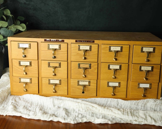 Vintage Card Catalog Library Card Catalog Table, Card