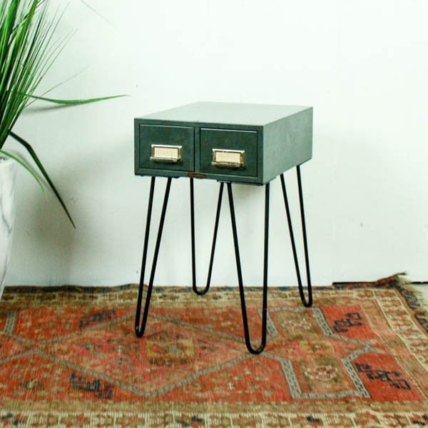 Vintage Card Catalog End Table, Library Card Catalog, Mid Century End Table with Storage, Cubby Storage, Industrial Drawer Table, 2121