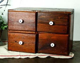 Vintage Wood Drawer Cabinet, Apothecary Drawers, Library Card Catalog, Small Wood Cabinet with Drawers, Entryway Storage Cabinet Small, 1991