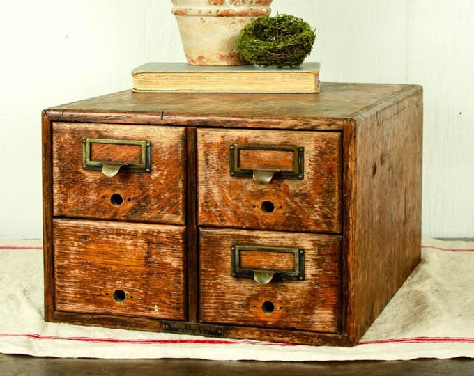 Vintage 4 Drawer Card Catalog Apothecary Drawers, Library Card